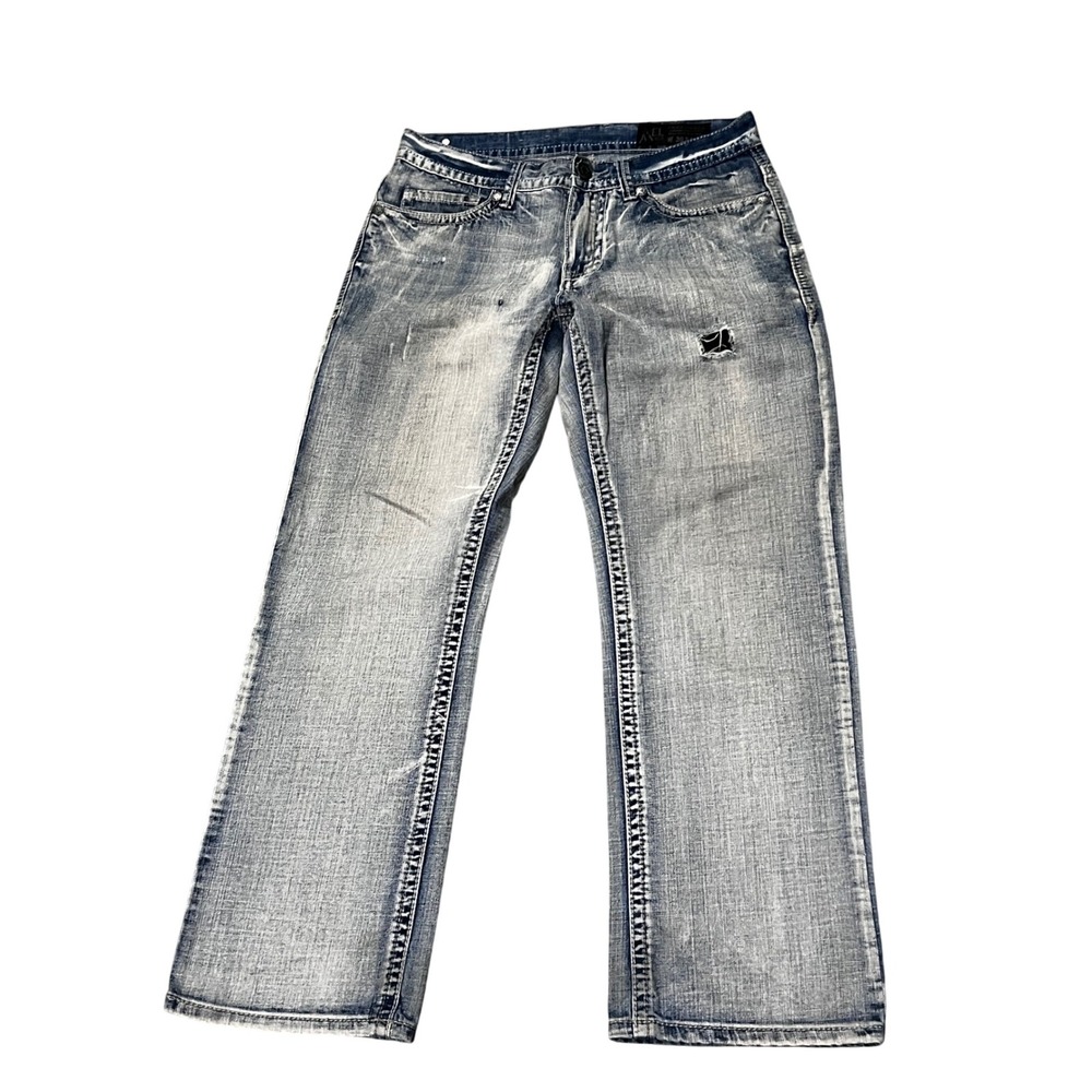 TK Axel Treadwell Relaxed Straight Distressed Whiskered Light‎ Denim Jeans 30X30